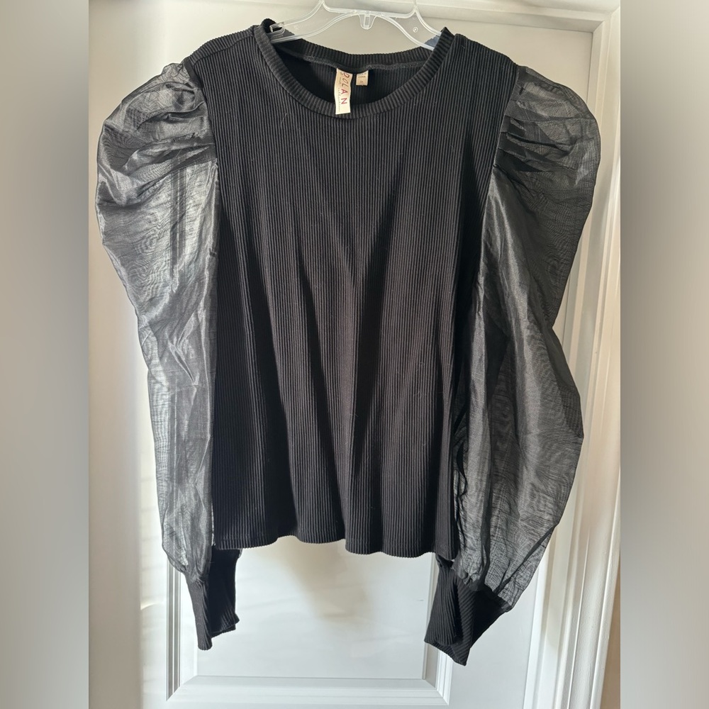 Anthropologie Puff Sleeve Black Top